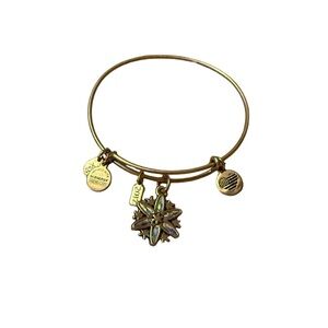 Alex and Ani Bronze Toned Bracelet w/ Charms Flower,‎ Flag heart, energy